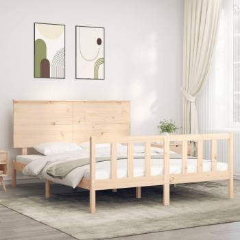 Cama King Size de Madera Maciza con Cabecera
