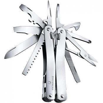 Victorinox Swiss Tool Spirit X Herramienta multifunción con 26 funciones, incluyendo hoja con bloqueo y funda, color plateado