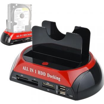 Tccmebius TCC-S862-DE USB 2.0 a IDE SATA Bahía Dual HDD Disco Duro Estación de Acoplamiento con Lector de Tarjetas y Hub USB 2.0 para 2.5 3.5 Pulgadas IDE SATA I/II/III HDD SSD