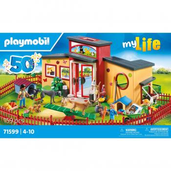 Hotel de mascotas Playmobil Life - Hotel de mascotas con áreas para perros y gatos, incluye figuras de animales, muebles, accesorios para el cuidado de las mascotas, espacio interior y exterior, diseño detallado y colores vibrantes