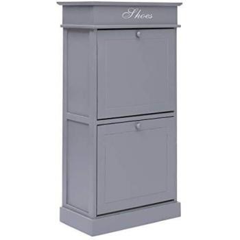 vidaXL Paulownia - Zapatero de Madera con 2 cajones, 50 x 28 x 98 cm, Color Gris