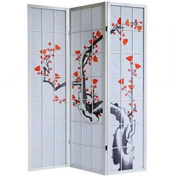 Biombo japonés de 3 paneles en madera blanca 132x175 cm