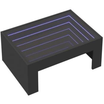 Mesa de centro con Infinity LED negro 70x50x30 cm, características: diseño moderno, iluminación LED RGB ajustable, parte superior de madera y vidrio, dimensiones 70 x 50 x 30 cm
