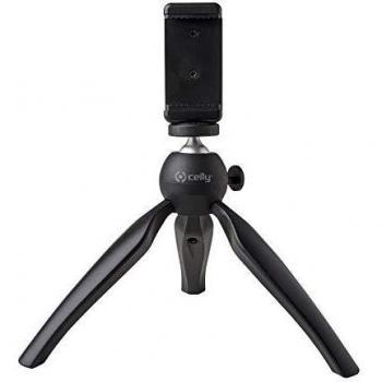 Celly Mini Trípode universal Smartphone y Cámara, soporte portátil con rotación 360 °, Negro