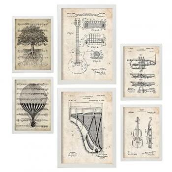 Set de 6 Pósters de Música con Estética Collage para Decoración de Interiores - Tamaños A3 y A4 con Marco Blanco