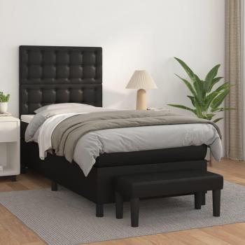 Cama box spring de muelles con colchón negro 90x190 cm en cuero sintético