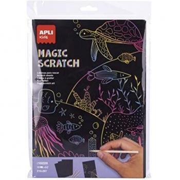 APLI Kids 18226 - Láminas para rascar Magic Scratch 10 hojas 5 herramientas
