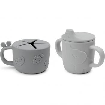 Taza con asas y snacks de silicona Done by Deer Peekaboo Gris