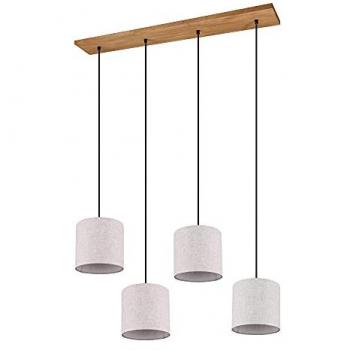 Lámpara Colgante Elmau de 4 Focos E27 en Níquel y Pantallas Arena, 100 cm