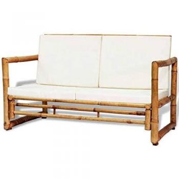 Bamboo 2-Seater Garden Sofa with Cushions