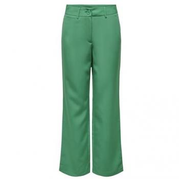 Only Women's Green Mid Straight Fit Wool Trousers