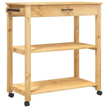 Carrito de cocina MONZA 84x40x90 cm Madera maciza de pino Marrón con 2 estantes y cajón
