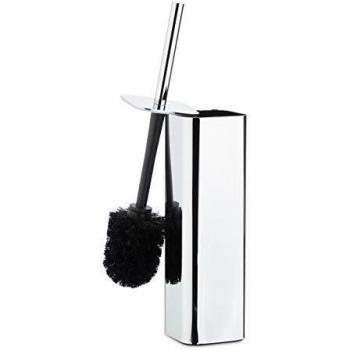 Escobilla de baño con soporte mural, metal plateado/negro, dimensiones 38.5x8x8 cm
