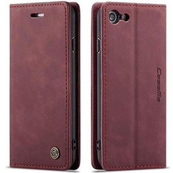 Freezon - Funda para iPhone 7, funda para iPhone SE 2020, funda para iPhone 8 elegante retro de cuero con ranura para tarjeta de crédito ID Flip Cover Stand cierre magnético caso para iPhone 7/8-Wine