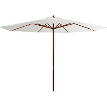 vidaXL Sombrilla Jardín con Palo de Madera 350 cm Blanco Arena Toldo Parasol