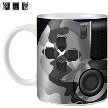 STUFF4 Taza de Café/Té 350ml/Camuflaje Gris/Playstation 4 /PS4 Mando/Cerámica Blanca/ST10