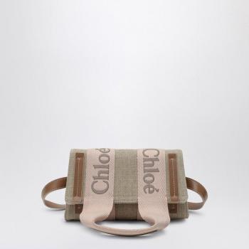 Chloé Women's Woody Beige/Pink Canvas Waist Bag | CHC24AS681L17, Beige Linen Flax Leather Bag, Female, Size: ONE SIZE