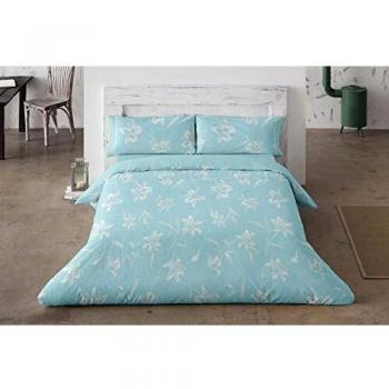 Burrito Blanco Funda Nórdica 21 con un Diseño de Flores Blancas para Cama de Matrimonio de 150x190 hasta 150x200 cm/Funda Nórdica Moderna 150, Color Turquesa