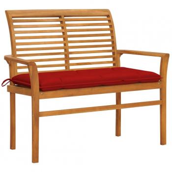 Banco de jardín de madera maciza de teca con almohada roja 112 cm