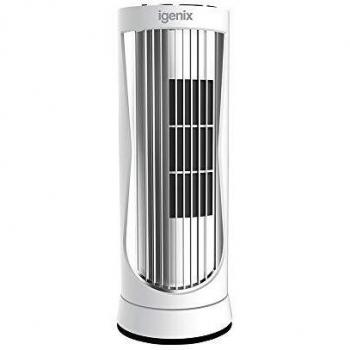 Ventilador de Torre Mini Digital Igenix 12 Pulgadas, Oscilante, 3 Velocidades, Temporizador de 8 Horas, Operación Silenciosa - Blanco y Plata