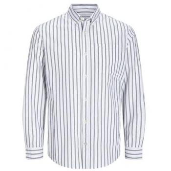 Jack & Jones Plus Size Long Sleeve Oxford Shirt Ensign Blue / Stripes 7XL