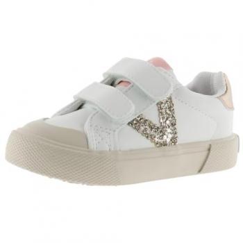 Zapatillas Deportivas Niñas Victoria Basket Tribu Plateadas con Logotipo Glitter y Doble Cierre Adherente