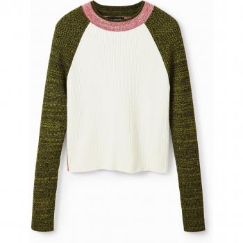 Desigual Chic Contrasting Crew Neck Sweater - M, Round-neck Knitwear, female, Multicolor, Size: M Long-Sleeved Crewneck Sweater with Contrast Details