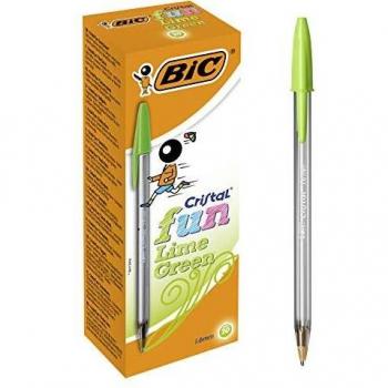 Boligrafo bic cristal fun verde lima punta 16 mm Pack de 20 uds.