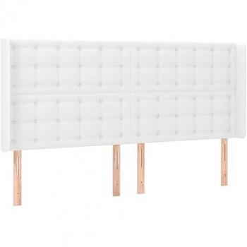 Cabecero con LED de cuero sintético blanco, dimensiones 163x16x118/128 cm, diseño tapizado, ideal para cama de matrimonio, mueble para dormitorio interior