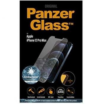 PanzerGlass Antibacterial protective glass suitable for Apple iPhone 12 Pro Max, standard fit.