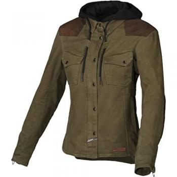 Macna Chaqueta textil de moto con capucha para mujer Inland Verde-Marrón XL
