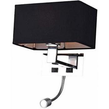 Aplique de pared contemporáneo Adonis en metal y tejido negro de 22 cm, 1 bombilla E27
