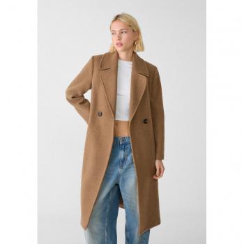 Beige Belted Felt Texture Coat - Size M