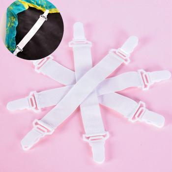 4 Piezas Ajustable de Colchón para futones de dormitorio - sábana bajera ajustable soporte de cierre Clips de Liga de tirantes de pinzas de colchón elástico correas de goma gancho de botón blanco