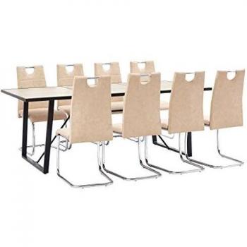 vidaXL Juego Comedor 9 Piezas de Cuero Sintético Mobiliario Decoración Interior Casa Hogar Robusto Duradero Resistente Funcional Práctico Útil Crema