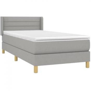 Cama Box Spring con Colchón Tela Gris Claro 80x200 cm