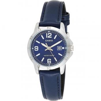 Casio LTP-V004L-2B Women's Analog Watch with Blue Dial and Leather Strap