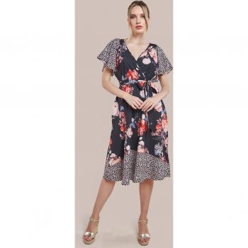 Goddiva Flutter Sleeve Printed Midi Dress - Leopard Print