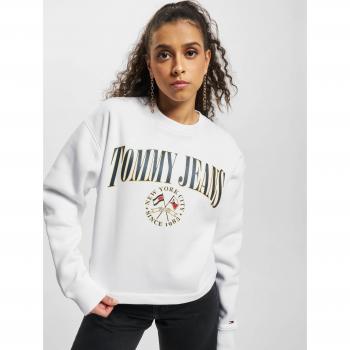 Cozy White Crop Sweatshirt with Ribbed Details by Tommy Jeans