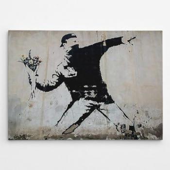 Impresión sobre Lienzo Banksy El Lanzador de Flores, Poliéster Multicolor, 100x3x70 cm