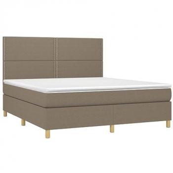 Cama box spring colchón y luces LED tela gris taupe 180x200 cm