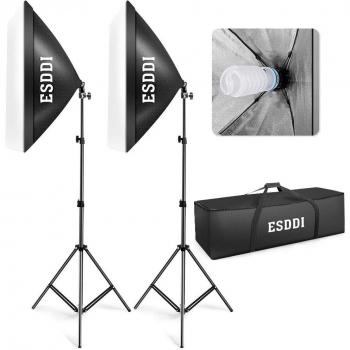 ESDDI Ventana de Luz Iluminación Continua 2xBombilla 85W 5500K+2xSoftbox 50*70cm+2xTrípode Universal+Bolsa para Auotorretrato de Fotografía de Producto，Filmación de Video