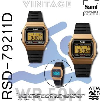 Reloj Sami Vintage LCD WR50M con Alarma, Cronómetro, Fecha y Luz