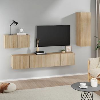 Set de muebles para TV 4 piezas madera contrachapada roble Sonoma 30.5 x 30 x 90 cm