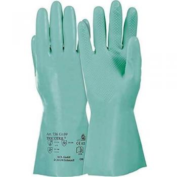Guante de protección químico Tricotril 736, tamaño 9, verde, 300mm, EN 388 y EN 374