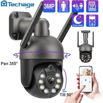 Cámara IP Wifi Techage 3MP con vídeo bidireccional, seguridad inalámbrica HD 1080P a todo color, P2P CCTV para vigilancia exterior