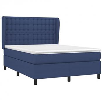 Cama Box Spring con Colchón Viscoelástico de Espuma, Protector, Muelles Ensacados, Adaptable, Acolchado Reversible, Tela Azul 140x200 cm