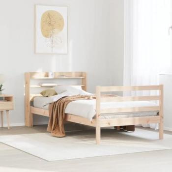 Estructura de Cama Individual con Cabecero de Madera Maciza de Pino 90x190 cm sin Colchón
