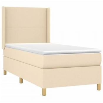 Cama Box Spring con colchón y luces LED en tela color crema 90x190 cm