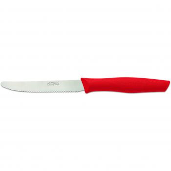 Arcos Serie Nova, Cuchillo Mesa, Hoja Serrada de Acero Inoxidable de 110 mm, Mango de Polipropileno Color Rojo